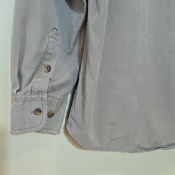 Cabelas Mens Shooting Shirt L Tall Button Up Quilted Shoulder Camo Tan Canvas - Picture 8 of 14